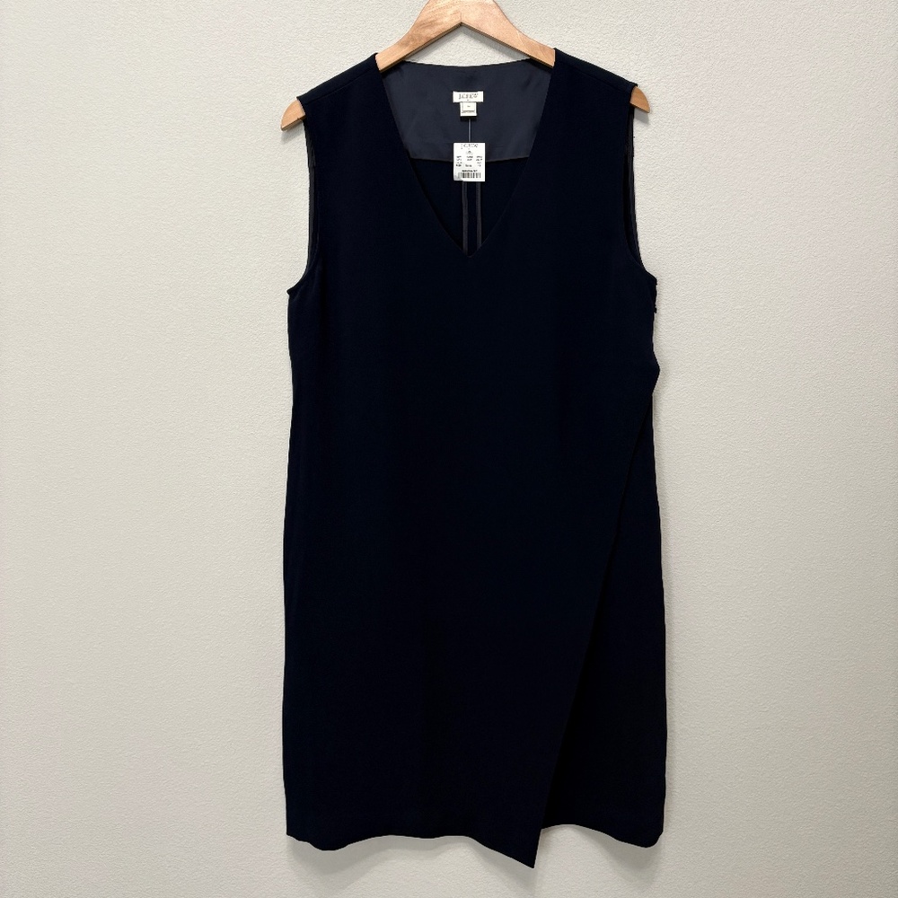 J.Crew Factory NWT Navy V-Neck Shift Dress Size 14 Sleeveless Faux Wrap